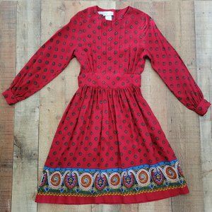 California Girl Floral and Paisley Print Red Long sleeve Dress